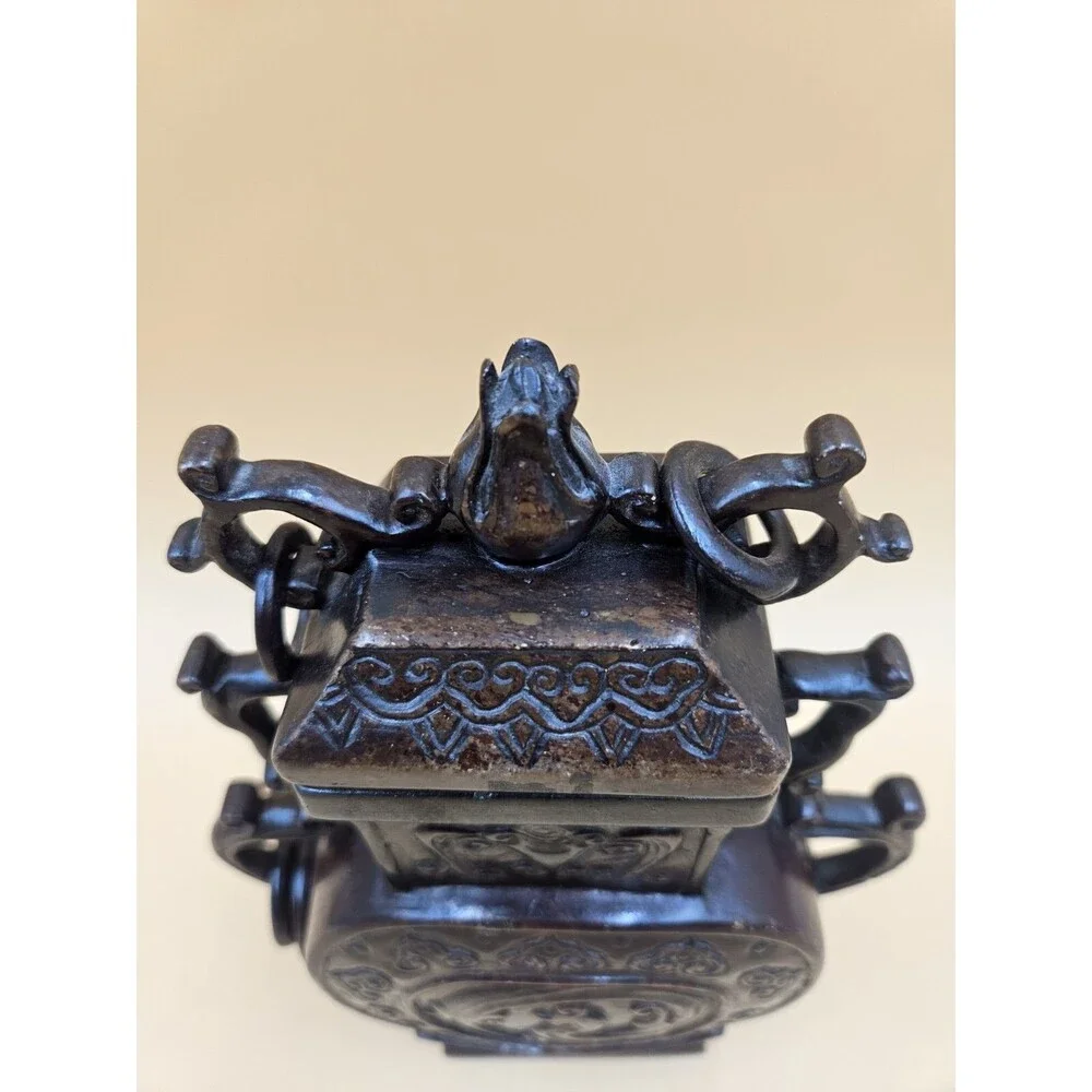 Hand Carved Chinese Jade Imperial Vase Incense Holder Floral Motif Lid Rings